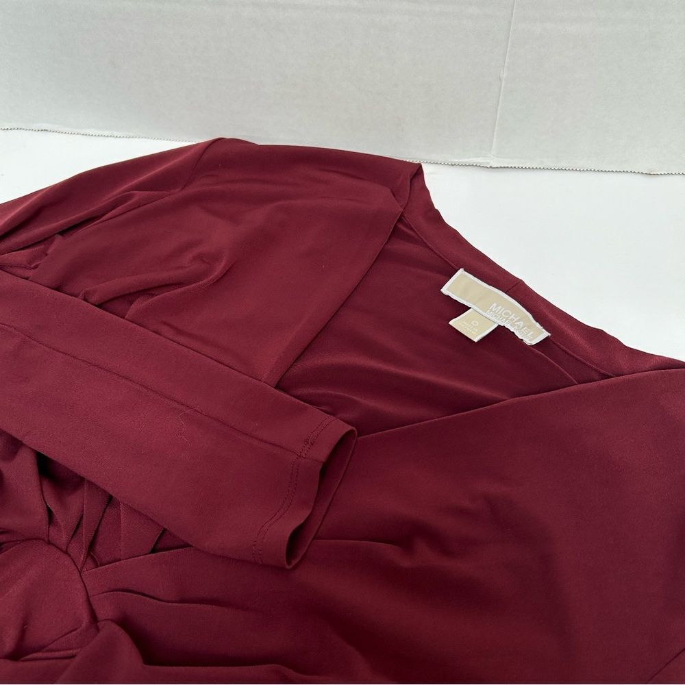 Michael‎ Kors V-Neck Stretch Polyester Maroon Tie Front Dress Size 0